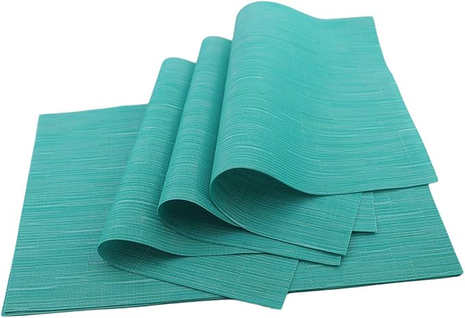 Gugrida Placemats Set of 6 Plaid Checkered Blue PVC Placemat - Image 6