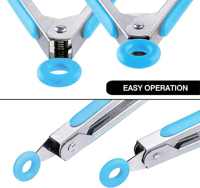 Tongs – 7-Inch Mini Stainless Steel Tongs with Silicone Heads, Blue