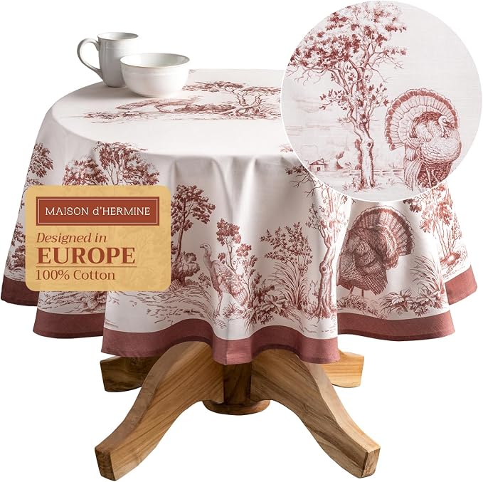 Maison d' Hermine Table Cloth Round Table 100% Cotton 69 Inches Fall Tablecloth by MaisondHermine