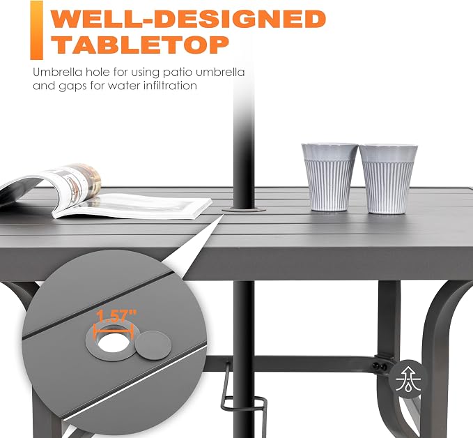 NUU GARDEN 37" Outdoor Patio Table, 4 Person Steel Slat Square Dining Table - Image 7