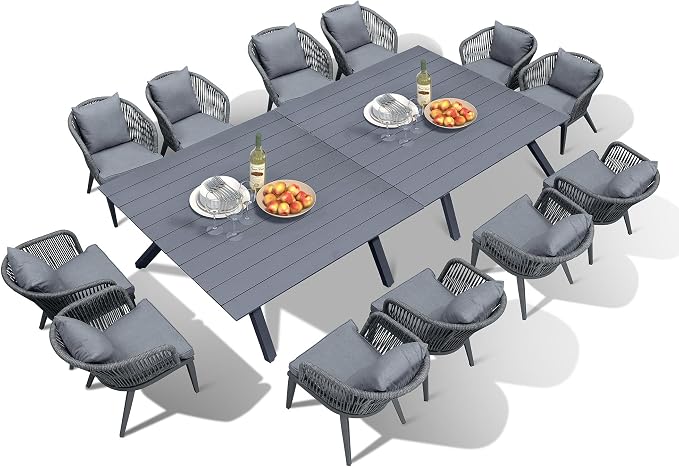 PURPLE LEAF 14 Pieces Patio Dining Set Wicker Outdoor Furniture Oversize - Image 2