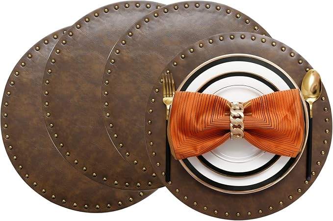 Round Placemats Set of 4, Waterproof Oilproof PU Place Mats, Heat Resistant by ZIWUROAD