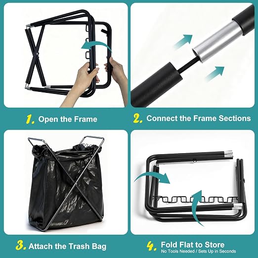 Trash Bag Holder Stand, Foldable Metal Garbage Bag Frame Fits 30-50 Gallon - Image 3
