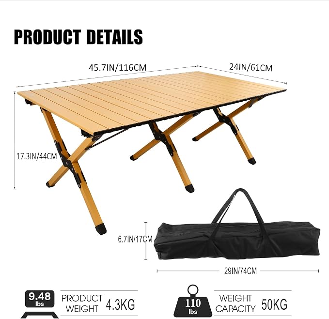Folding Camping Table, Lightweight Roll-Up Table Aluminum Low Portable Picnic - Image 5