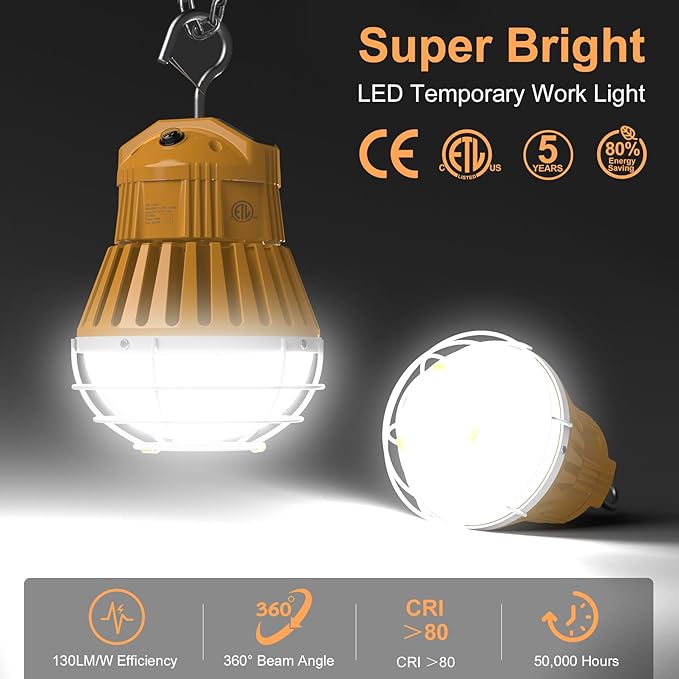 LED Temporary Work Light, 100W/80W/60W Adjustable, 4500K/5000K/5700K CCT - Image 2