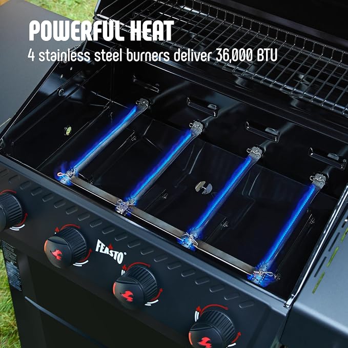 4-Burner Gas BBQ Grill with Side Table, 000 BTU Outdoor Propane Grill with - Image 5
