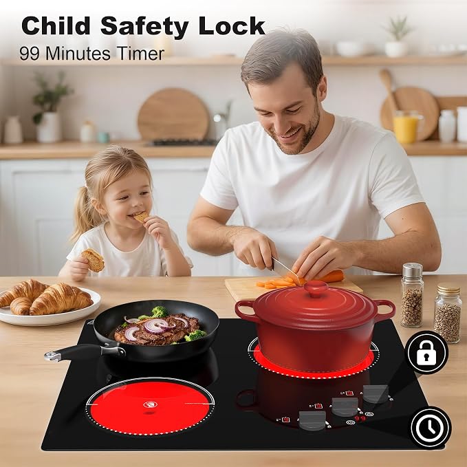 VBGK Electric Cooktop, 24 inch 220V Stove Top, Touch and Knob Control, 9 Power - Image 6