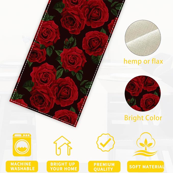 Table Runner Red Roses Table Runners Summer Seasonal Kitchen Dinning Decor - Image 3