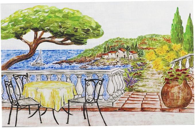 Gugrida Placemats Set of 6 Plaid Checkered Colorful Landscape PVC Placemat - Image 3