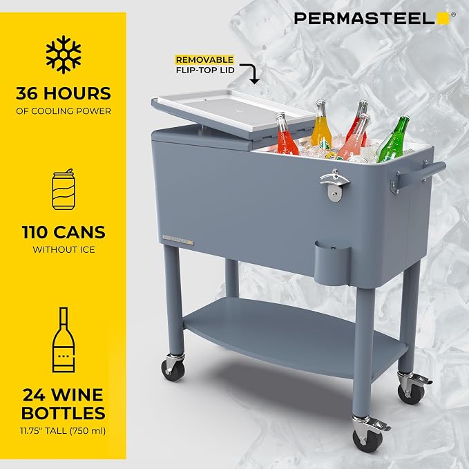 Permasteel 80 Quart Party Cooler, Rolling Ice Chest - Image 5