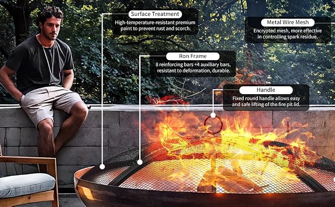 Fire Pit Spark Screen, Outdoor 30 Inch Round Fire Pit Screen - Image 6