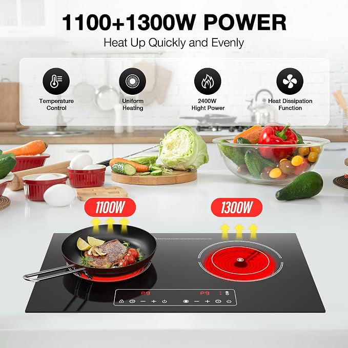 Electric Cooktop, 110V 2400W 2 Burner Electric Cooktop, Countertop and Built-in - Image 6