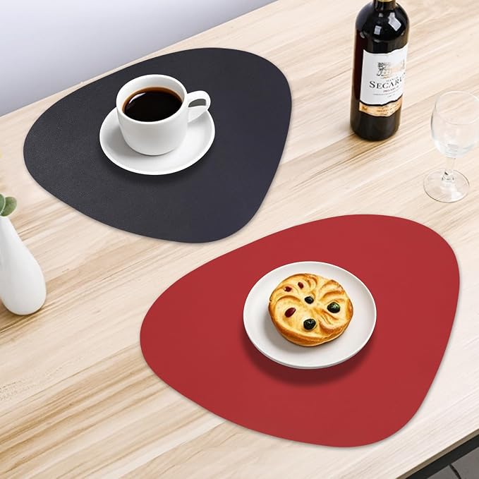 Faux Leather Placemats Set of 6 Wipeable, Round Reversible PU Placemat - Image 6