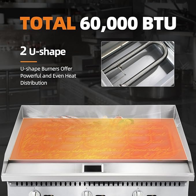 24" Commercial Countertop Griddle, 2 Burners Gas Griddle, 60000 BTU Output - Image 4