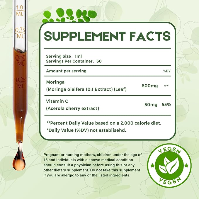 Moringa Leaf Drops with Vitamin C, Moringa Oleifera Extract Liquid Drops - Image 2