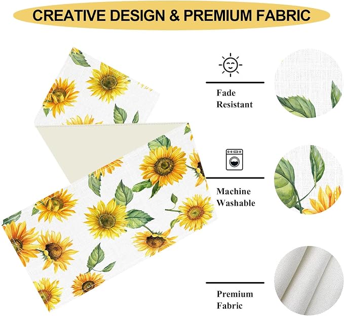 Sunfloral Table Runner, Summer Spring Seasonal Watercolor Sunshine Yellow - Image 4