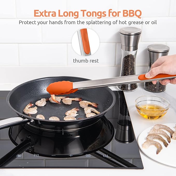 Tongs 16-Inch Silicone-Tipped Locking Grill Tongs, Orange