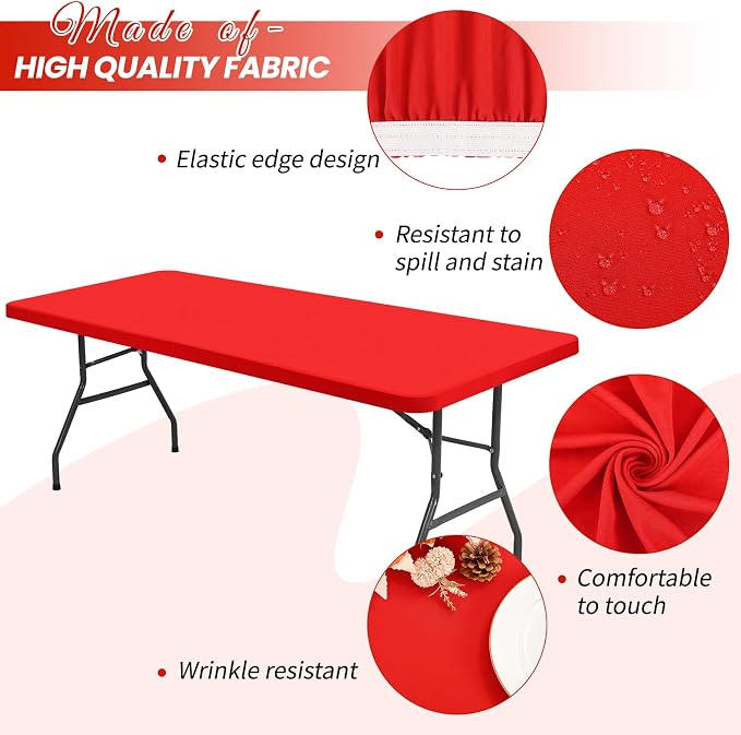 6 Pack Stretch Fabric Table Top Cap Cover, Washable Elastic Universal Rectangle - Image 3