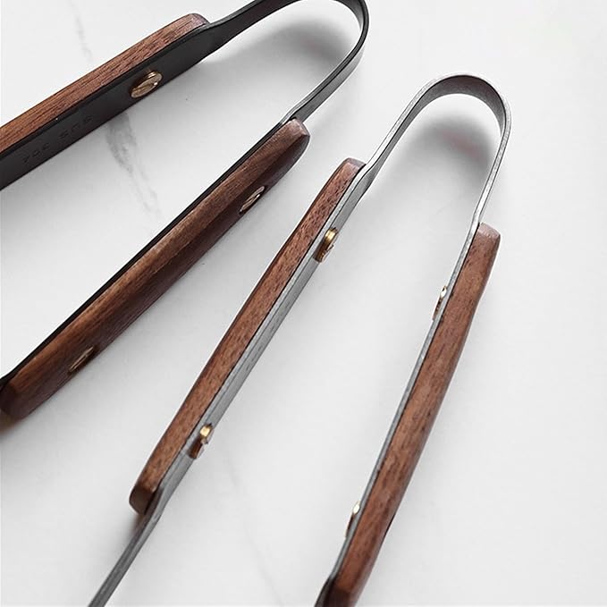 Tongs, 9.5-Inch Stainless Steel Cooking Tongs with Wooden Handle