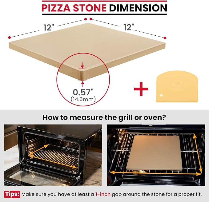 Unicook Pizza Stone for Oven and Grill, 12 inch Square Bread Baking Stone - Image 2
