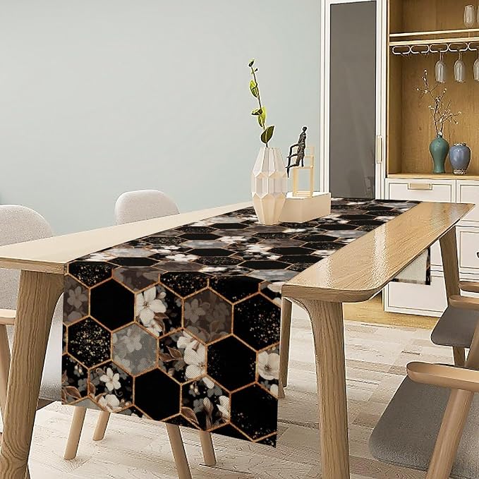 Marble Table Runner, Spring Floral Marble Geometric Texture Pattern Table Runner - Image 3