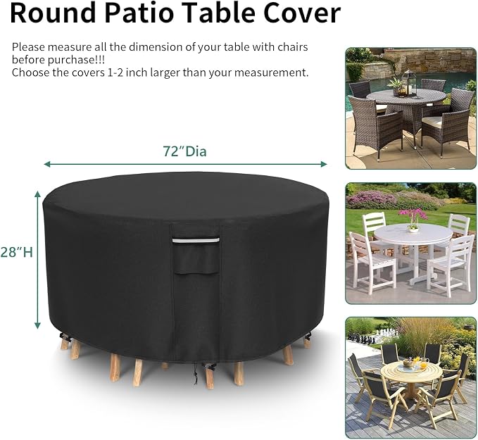 Round Patio Furniture Covers, 500D Heavy Duty Waterproof UV Resistant Cover - Image 2