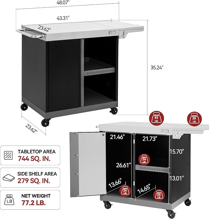 Royal Gourmet PC3201S Movable Grill Cart, Storage Cabinet - Image 3
