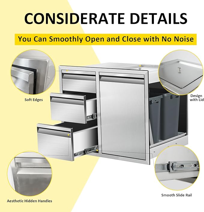 Outdoor Kitchen Door Drawer Combo Cabinet 28" W x 22" H x 19.5" D Stainless - Image 4