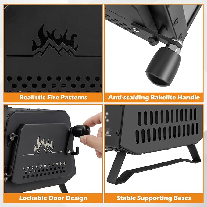Camping Wood Stove, Portable Wood Burning Stove wtih X-shaped Pot Holder - Image 5