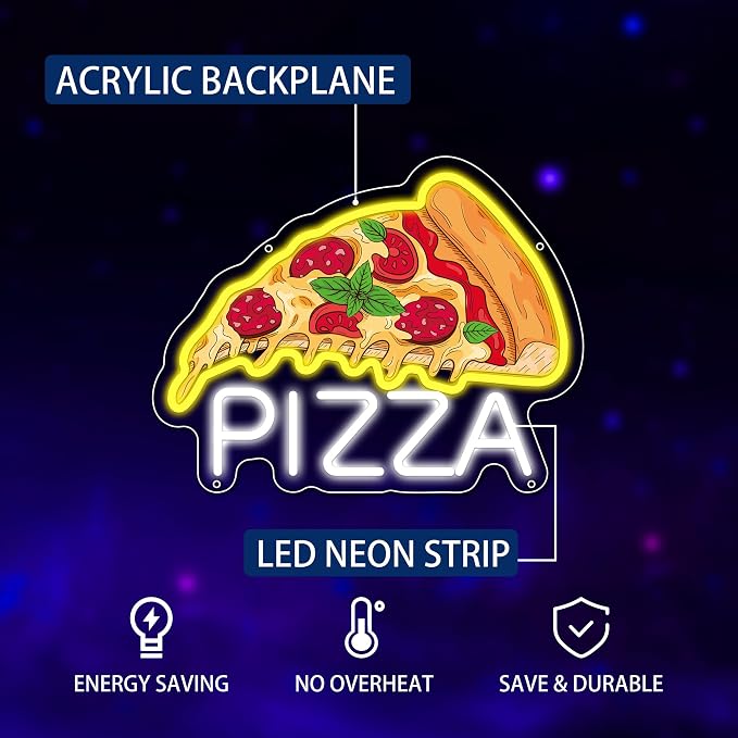 Pizza Neon Sign for Wall Decor, Dimmable Pizza Led Signs, USB Powered Neon - Image 2