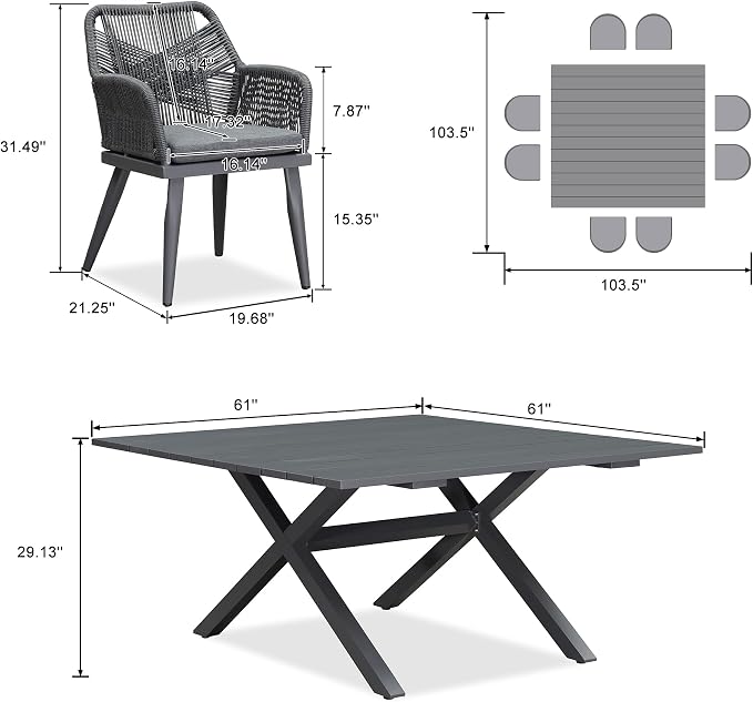 PURPLE LEAF 9 Pieces Outdoor Dining Set All-Weather PE Rattan Outdoor Patio - Image 6
