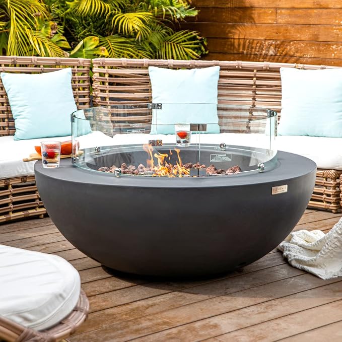 Elementi | Lunar Gas Fire Pit Cast Concrete 42" Round Fire Table, Outdoor Fire - Image 7