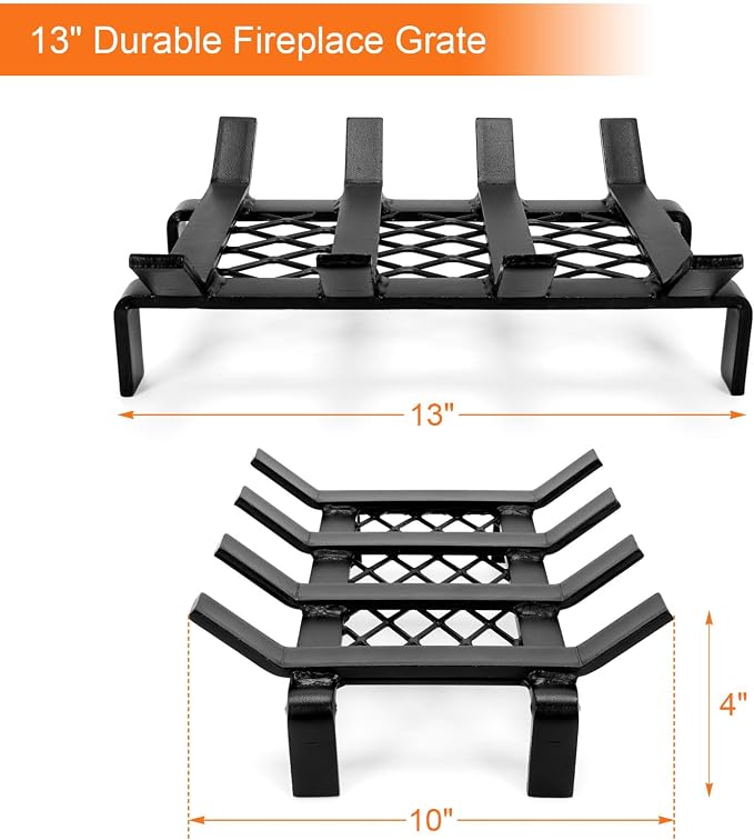 13" Fireplace Grate with Ember Retainer, Wood Stove Grate Rack, Heavy Duty - Image 6