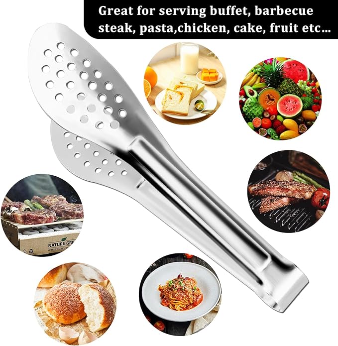 Tongs 8-Pack, 9-Inch Stainless Steel Silver Buffet Tongs