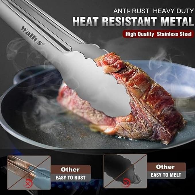Stainless Steel Grilling Tongs, Set of 2 in 12 and 16 Inch