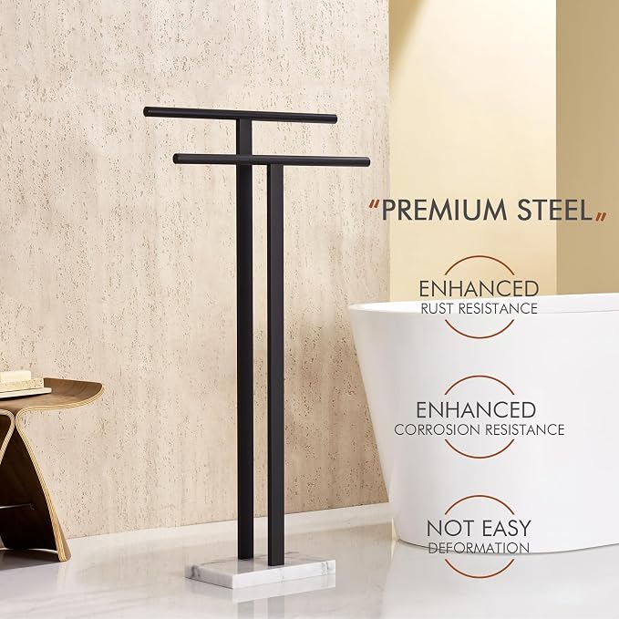 KOKOSIRI Free Standing Towel Racks Matte Black 2-Tier Towel Holder - Image 6