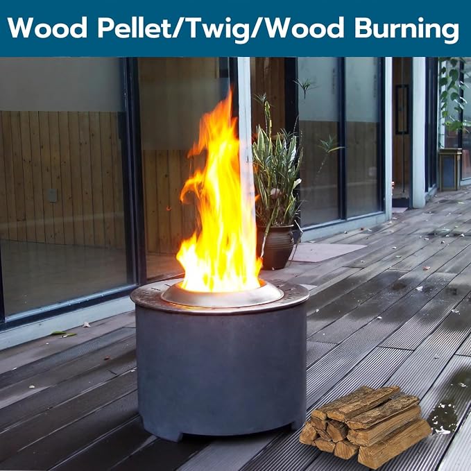 Afterglow Smokeless Fire Pit, 20.5" Round Wood Burning Stainless Steel Top & - Image 5