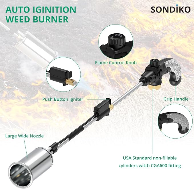 Sondiko Propane Torch Weed Burner, High Output Weed Torch Flamethrower - Image 5
