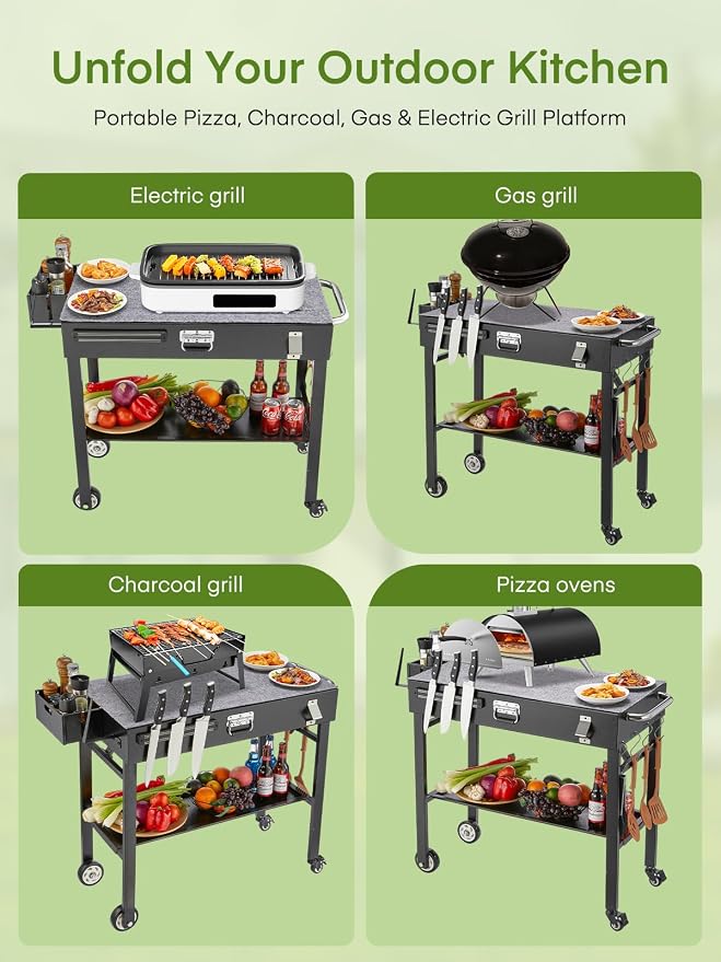 Grill Cart, Portable Outdoor Grill Table - Image 6