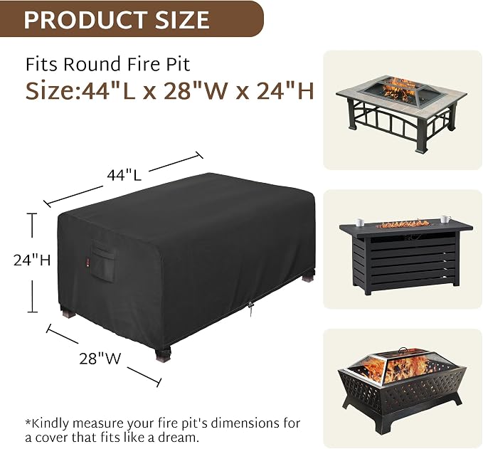 iBirdie Rectangular Gas Fire Pit Table Cover 44 x 28 inch Outdoor Waterproof - Image 2