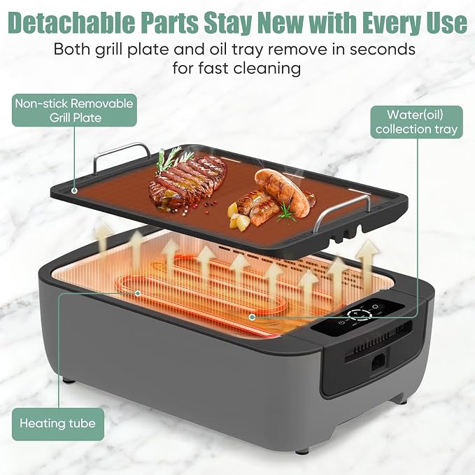 Smokeless Indoor Grill, Amornest Electric Indoor Grill 1100W - Image 6