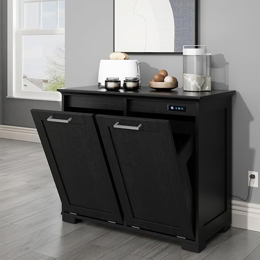 OLD CAPTAIN Double Tilt Out Trash Cabinet, Wooden Kitchen Garbage Can Free by OldCaptainFurnitureLighting