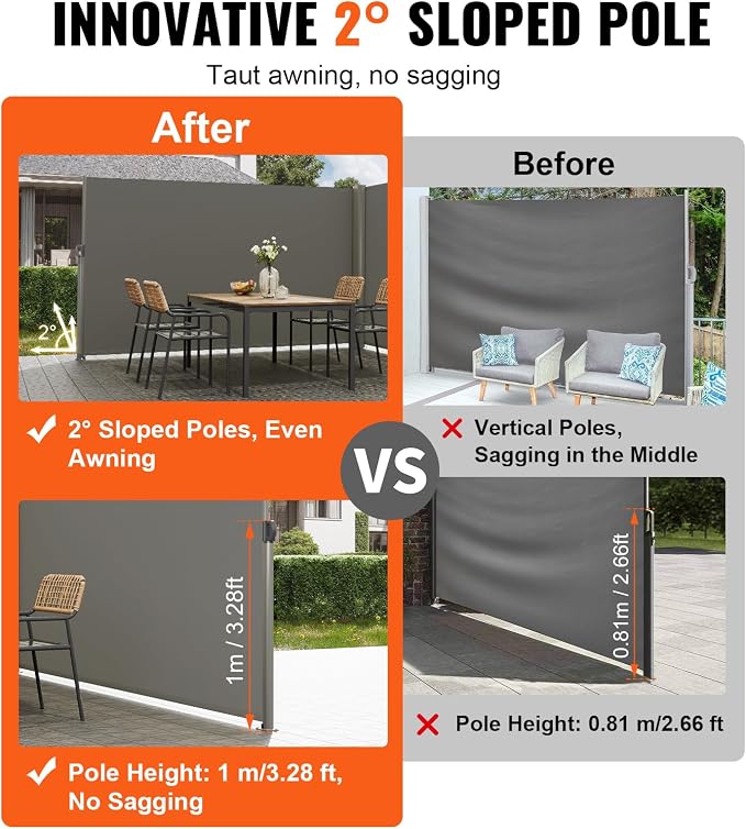 VEVOR Retractable Side Awning, UV 50 71''x 236'' Full Aluminum Rust-Proof Patio - Image 3