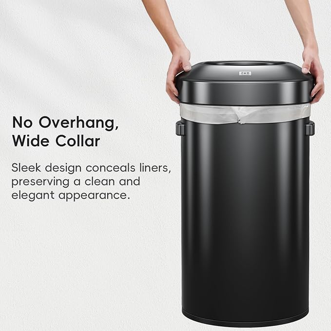EKO Urban 24 Gallon Round Black Stainless Steel Open Top Waste Bin, Tall - Image 8
