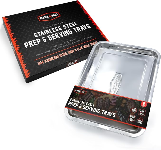 BLAZIN' GRILL Prep and Serving Trays | Set of 2 Stackable, Stainless Steel BBQ - Image 7