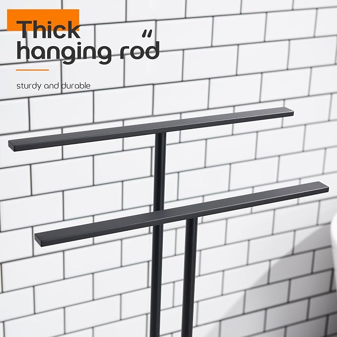 Free Standing Towel Racks Matte Black 2-Tier Towel Holder - Image 8