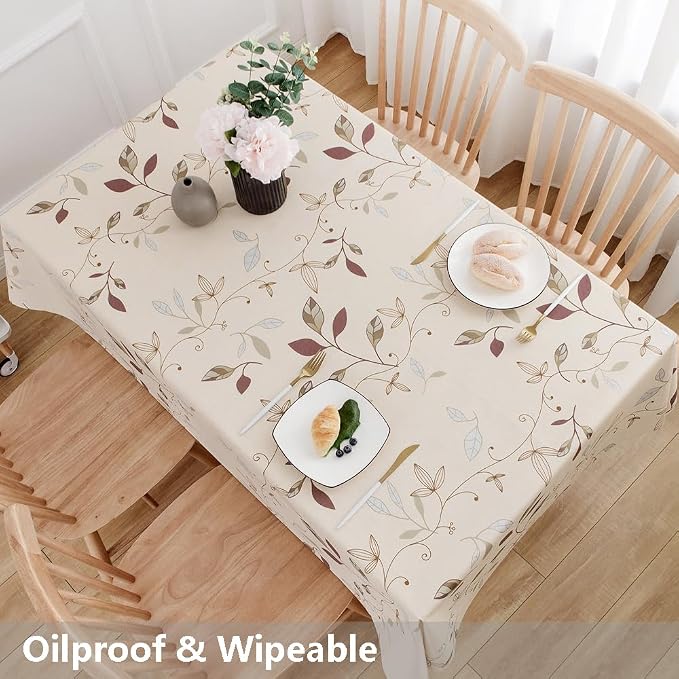 TruDelve Heavy Duty Vinyl Tablecloth Beige Plastic Table Cloth Waterproof - Image 5