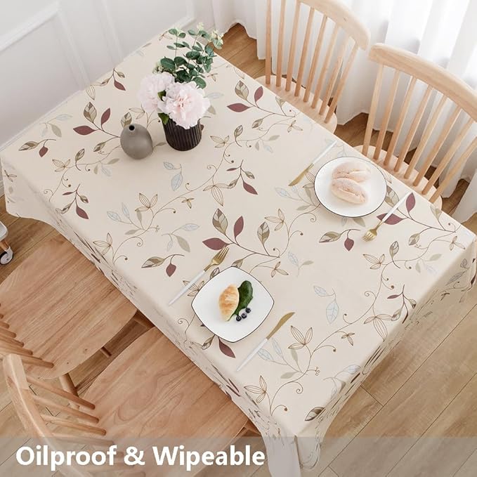 TruDelve Heavy Duty Vinyl Tablecloth Beige Plastic Table Cloth Waterproof - Image 5