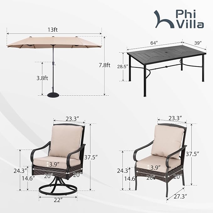 PHI VILLA 7-Piece Outdoor Dining Set, Heavy Duty Patio Table and Chairs Set - Image 2