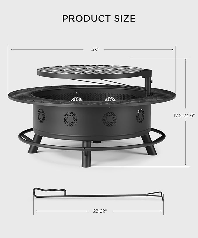 43 Inch Fire Pit with BBQ Grill, Wood Burning Fire Pits - Image 7
